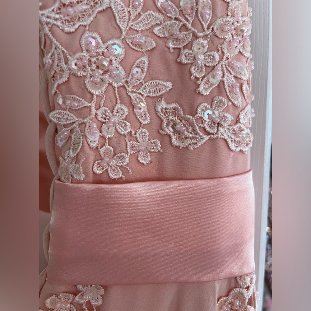 Light Pink Embroidered and Beaded Prom Dress - Picture 4 of 9